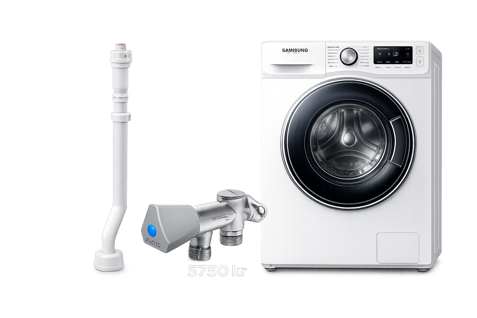 Installationspaket för tvättmaskin inkl. ventil och avlopp – 5750 kr