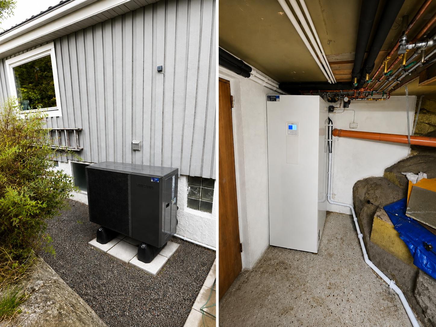 Samsung R290-utomhusenhet och inomhusenhet installerade i villa i Torslanda